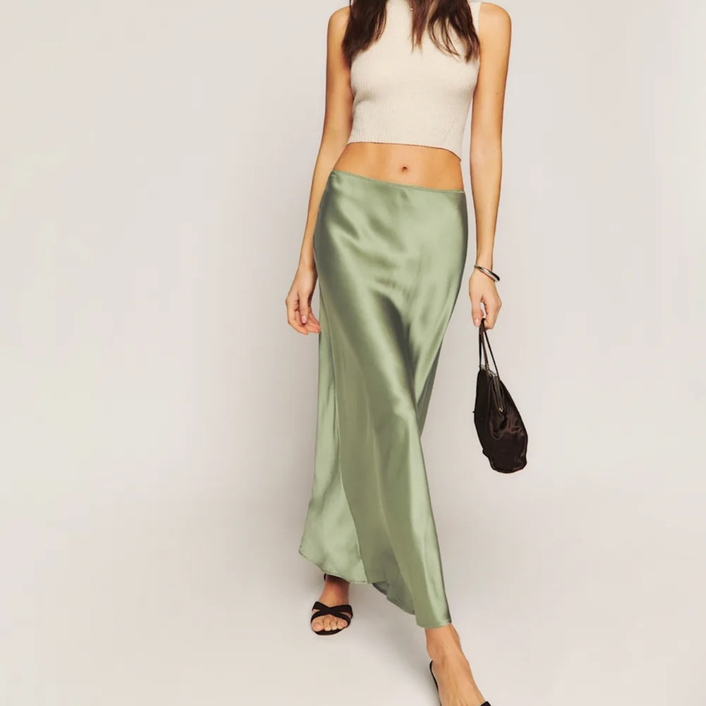 Green silk skirt